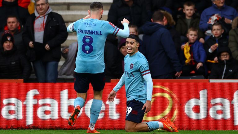 Anass Zaroury is congratulated after scoring Burnley's third goal against Bournemouth
