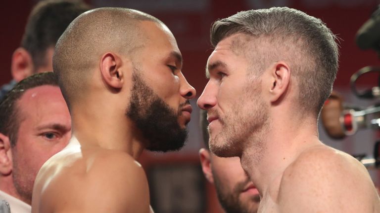 Chris Eubank Jr and Liam Smith at their final face off (Photos: Lawrence Lustig/BOXXER)