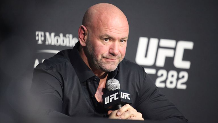LAS VEGAS, NV - DECEMBER 10: Dana White appears at the UFC 282 post-fight press conference on December 10, 2022, at the T-Mobile Arena in Las Vegas, NV. (Photo by Amy Kaplan/Icon Sportswire) (Icon Sportswire via AP Images)