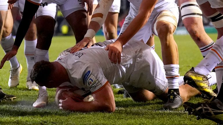 Leicester Tigers v Ospreys - Heineken Champions Cup - Mattioli Woods Welford Road
Ospreys' Dewi Lake scores his side's first try during the Heineken Champions Cup match at Mattioli Woods Welford Road, Leicester. Picture date: Friday January 20, 2023.
