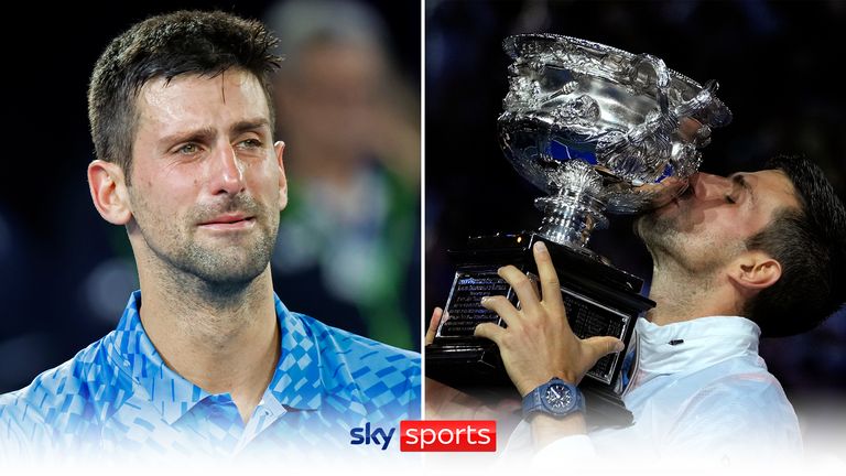 Novak Djokovic broke down in tears after clinching a tenth Australian Open singles title with a straight sets win over Stefanos Tsitsipas in Sunday&#39;s final.