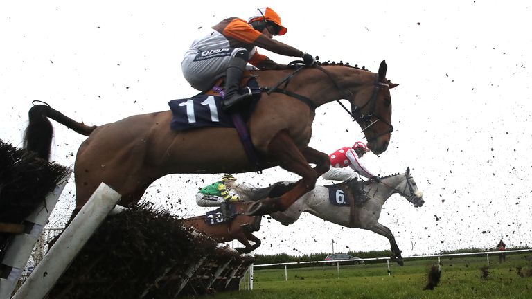 Au Jus ridden by jockey Billy Garritty during the Betting Better with Sky Bet Novices&#39; Hurdle during the Sky Bet Afternoon Races at Doncaster Racecourse.