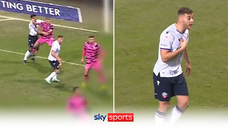 Dion Charles was sent off for Bolton in their League One match against Forest Green Rovers, however it was team-mate Elias Kachunga who was seen punching another player.