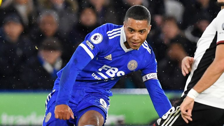Youri Tielemans shoots from distance against Fulham