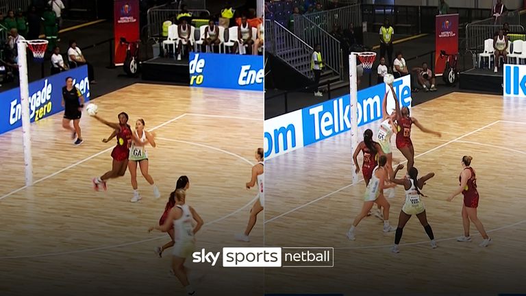 Funmi Fadoju mostró sus habilidades de reacción rápida con dos impresionantes intercepciones contra Sudáfrica en la Serie Quad de netball.