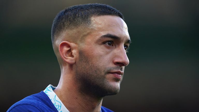 Hakim Ziyech del Chelsea durante el partido de la Premier League en Stamford Bridge, Londres.  Imagen fecha: domingo 15 de enero de 2023.