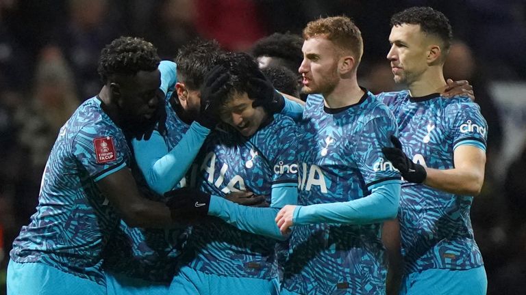 Heung-min Son celebrates with his Spurs team-mates