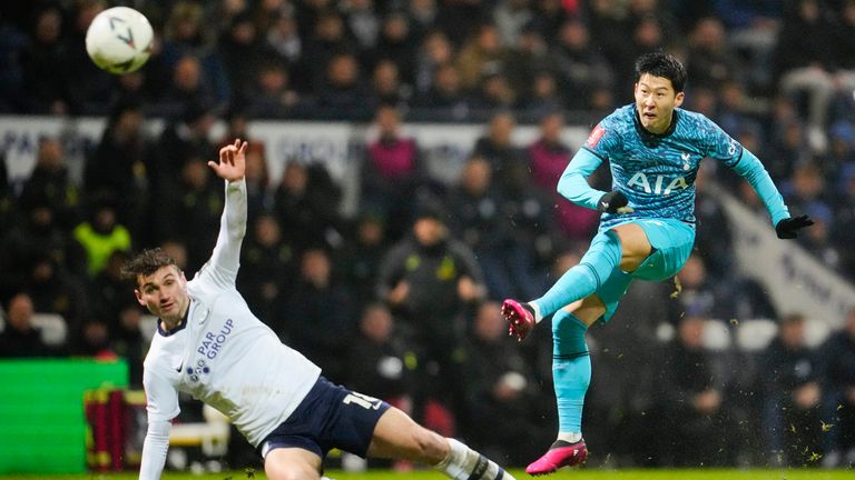 Heung-min Son scores the first of his two goals in Spurs' 3-0 win over Preston