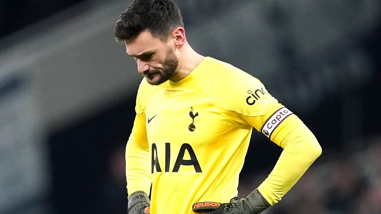 A dejected Hugo Lloris during Spurs' 2-0 loss to Arsenal
