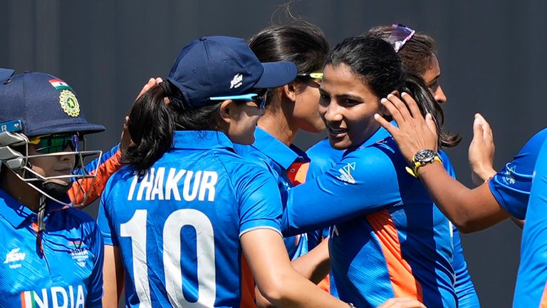 India Women celebrate a wicket against England 