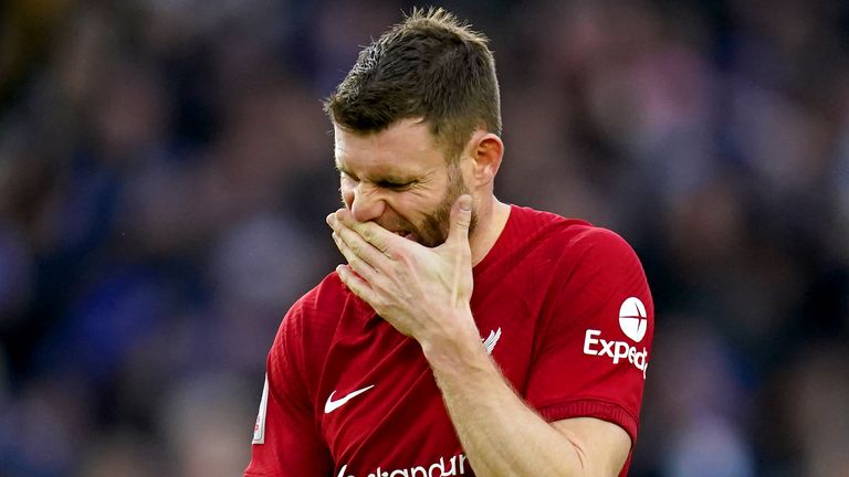 James Milner shows his dejection after the defeat to Brighton