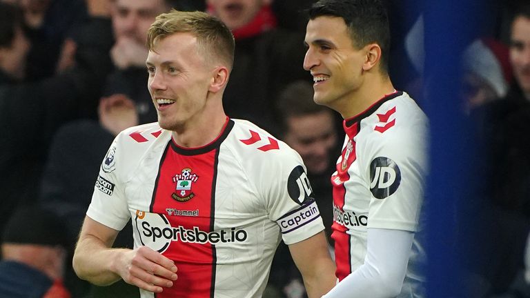 James Ward-Prowse celebrates his equaliser vs Everton