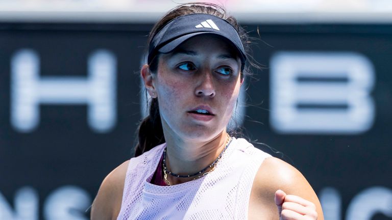 MELBOURNE, VIC - JANUARY 16: Jessica Pegula of the United States of America celebrates during Round 1 of the 2023 Australian Open on January 16 2023, at Melbourne Park in Melbourne, Australia. (Photo by Jason Heidrich/Icon Sportswire) (Icon Sportswire via AP Images)