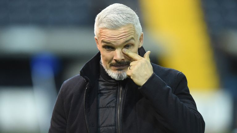 KILMARNOCK, SCOTLAND - DECEMBER 28: Aberdeen manager Jim Goodwin during a cinch Premiership match between Kilmarnock and Aberdeen at Rugby Park, on December 28, 2022, in Kilmarnock, Scotland.  (Photo by Ross MacDonald / SNS Group)