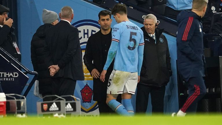 Manchester City&#39;s John Stones leaves the field