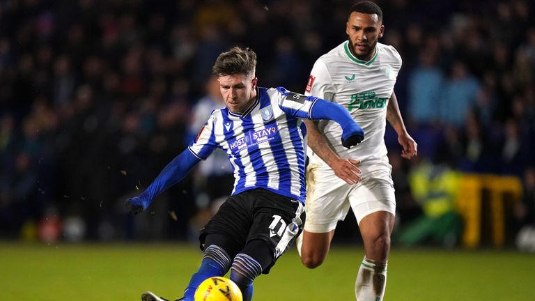 Josh Windass scores Sheffield Wednesday's second goal in the FA Cup win over Newcastle