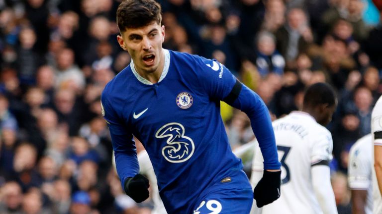 Chelsea's Kai Havertz celebrates after scoring his side's opening goal