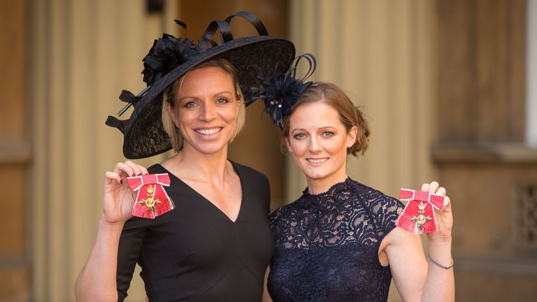 Former Great Britain hockey captain Kate Richardson-Walsh (left) and her wife Helen, at Buckingham Palace, London, after the investiture ceremony where they received an OBE and MBE respectively from the Prince of Wales for helping the national team win gold at the Rio Olympics.