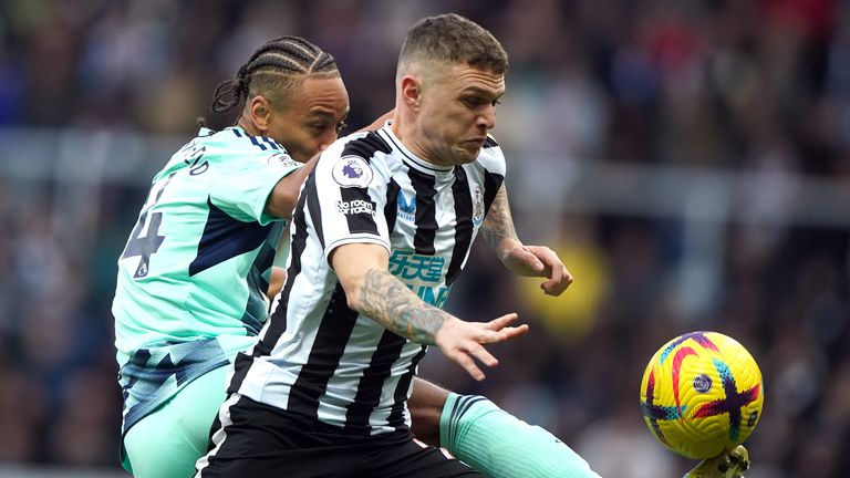 Newcastle United&#39;s Kieran Trippier (right) and Fulham&#39;s Bobby Decordova-Reid battle for the ball