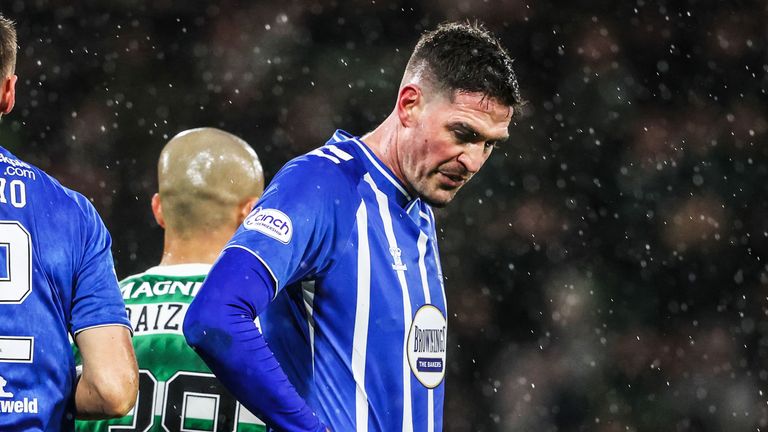 GLASGOW, SCOTLAND - JANUARY 14: Kilmarnock&#39;s Kyle Lafferty during a Viaplay Cup Semi Final match between Celtic and Kilmarnock at Hampden Park, on January 14, 2023, in Glasgow, Scotland. (Photo by Alan Harvey / SNS Group)