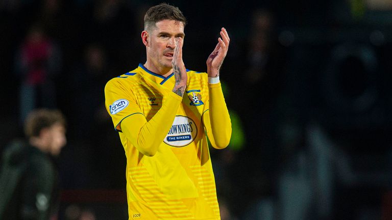 DINGWALL, SCOTLAND - JANUARY 28: Kilmarnock's Kyle Lafferty at full time during a cinch Premiership match between Ross County and Kilmarnock at the Global Energy Stadium, on January 28, 2023, in Dingwall, Scotland. (Photo by Ross MacDonald / SNS Group)