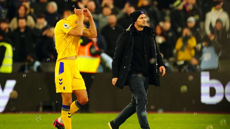 Lampard looks on dejected after Everton's 2-0 loss at West Ham