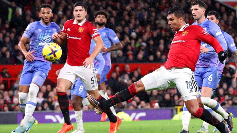 Casemiro scores Manchester United's opening goal against Bournemouth