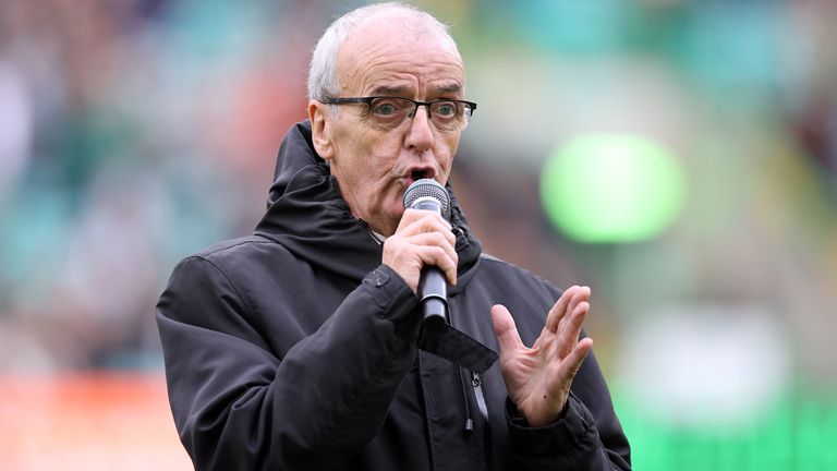 Frank McGarvey (pictured speaking at Celtic Park in October) has passed away aged 66