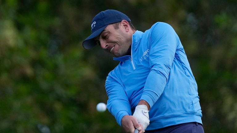 Francesco Molinari, from Italy and Continental Europe team, tees off on the third hole during the morning foursomes on Day Two of the Hero Cup at Abu Dhabi Golf Club, in Abu Dhabi, United Arab Emirates, Saturday, Jan. 14, 2023.