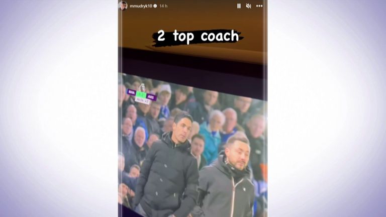 Mudryk posted this image of him watching Arsenal&#39;s win over Brighton