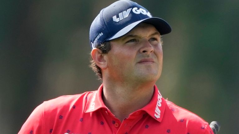 Patrick Reed of The United States reacts on the 1st hole during the third round of the Dubai Desert Classic, in Dubai, United Arab Emirates, Saturday, Jan. 28, 2023. (AP Photo/Kamran Jebreili)