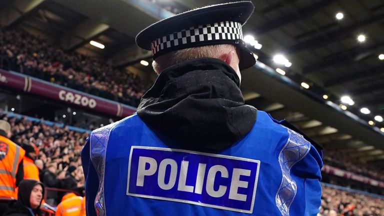 Police in the stands ahead of the Premier League match at Villa Park, Birmingham. Picture date: Wednesday January 4, 2023.