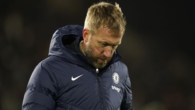 Graham Potter looks dejected after Chelsea lost at Fulham