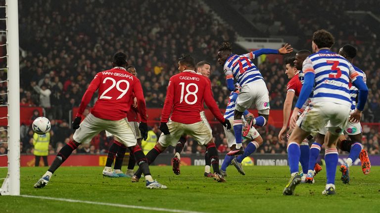 Reading&#39;s Amadou Salif Mbengue scores against Manchester United