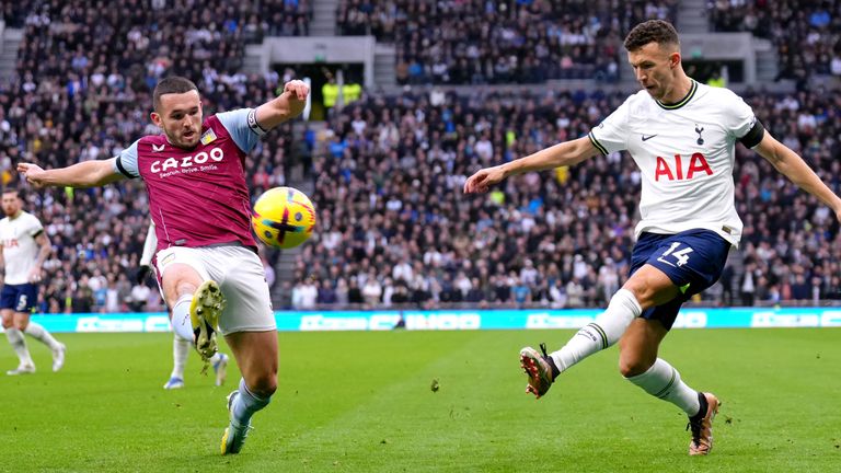 Ivan Perisic and John McGinn in Premier League action at the Tottenham Hotspur Stadium