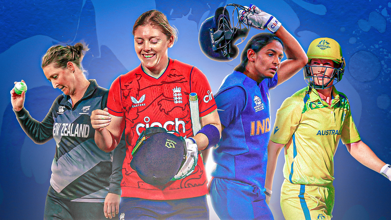 Womens T20 World Cup Vorschaustück Heldenbild.  Heather Knight, Sophie Devine, Harmanpreet Kaur und Meg Lanning