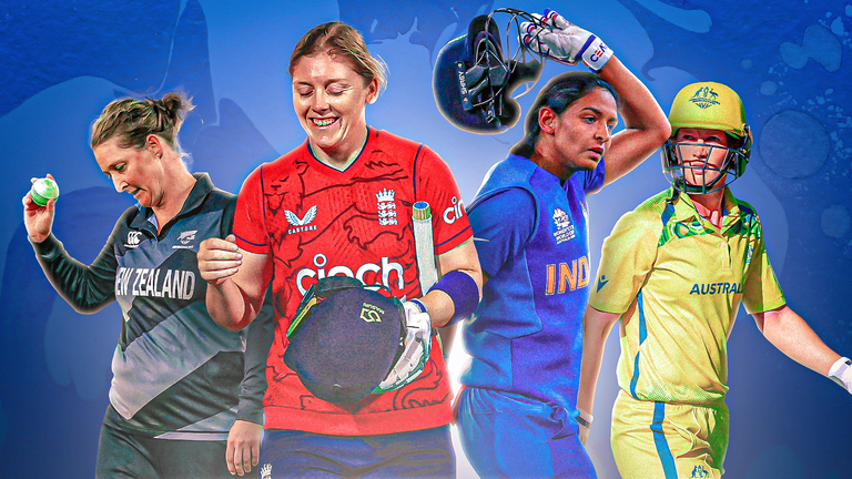 Image du héros de la pièce de prévisualisation de la Coupe du monde T20 féminine.  Heather Knight, Sophie Devine, Harmanpreet Kaur et Meg Lanning