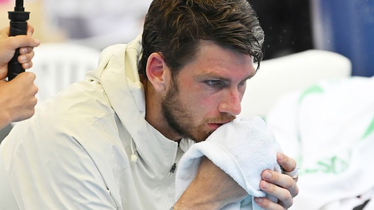 CORRIGE A LO QUE NORRIE PERDIÓ - Cameron Norrie de Gran Bretaña reacciona después de perder la final de individuales masculinos ante Richard Gasquet de Francia, en el evento de tenis ASB Classic en Auckland, Nueva Zelanda, el sábado 1 de enero de 2019.  14 de enero de 2023. (Andrew Cornaga/Photosport vía AP)