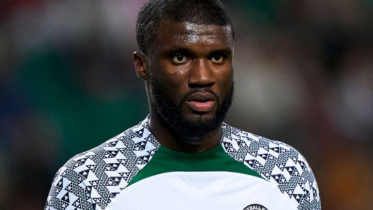 Terem Igobor Moffi of Nigeria looks on during the friendly match between Portugal and Nigeria at Estadio Jose Alvalade on November 17, 2022 in Lisbon, Portugal. 