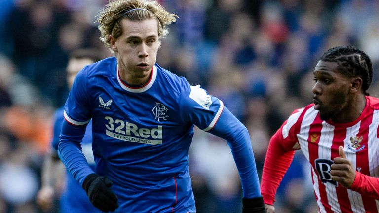 Rangers&#39; debutant Todd Cantwell during a cinch Premiership match between against St Johnstone at Ibrox Stadium