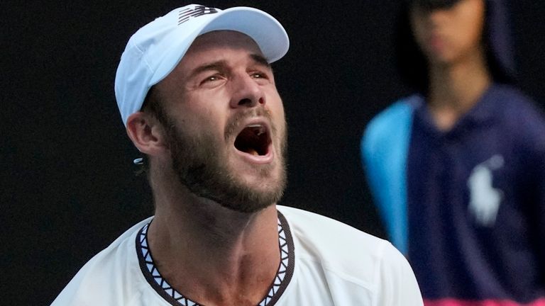 Tommy Paul of the U.S. celebrates after defeating compatriot Ben Shelton in their quarterfinal match at the Australian Open tennis championship in Melbourne, Australia, Wednesday, Jan. 25, 2023. (AP Photo/Dita Alangkara)