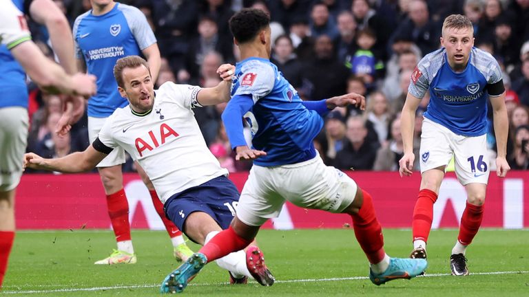 Harry Kane fires Tottenham ahead in their FA Cup third round tie against Portsmouth