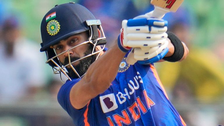 India's Virat Kohli plays a shot during the third one-day international against Sri Lanka in January 2023 (Associated Press)