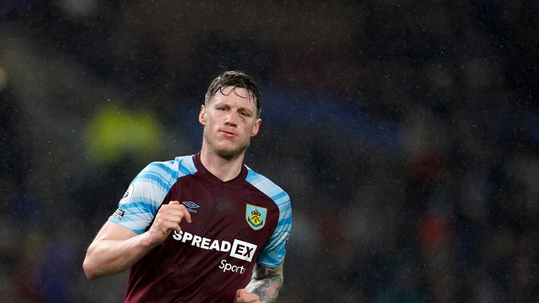 Burnley&#39;s Wout Weghorst runs during the English Premier League soccer match between Burnley and Manchester United at Turf Moor, in Burnley, England, Tuesday, Feb. 8, 2022. 