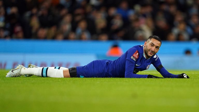 Hakim Ziyech looks frustrated as Chelsea lose to Man City in the FA Cup