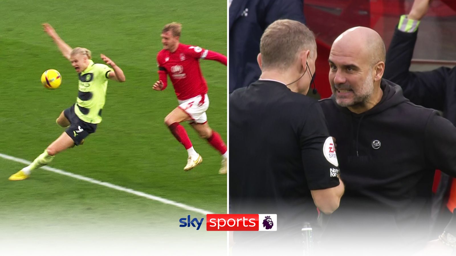 Pep Guardiola Booked After Angry Reaction To Erling Haaland Foul ...