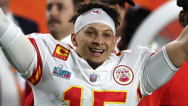 Patrick Mahomes celebrates the Kansas City Chiefs' Super Bowl win over the Philadelphia Eagles