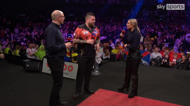 Michael Smith reacts to beating Dimitri Van den Bergh on Night Three of the Premier League in Glasgow to get his first win of the season