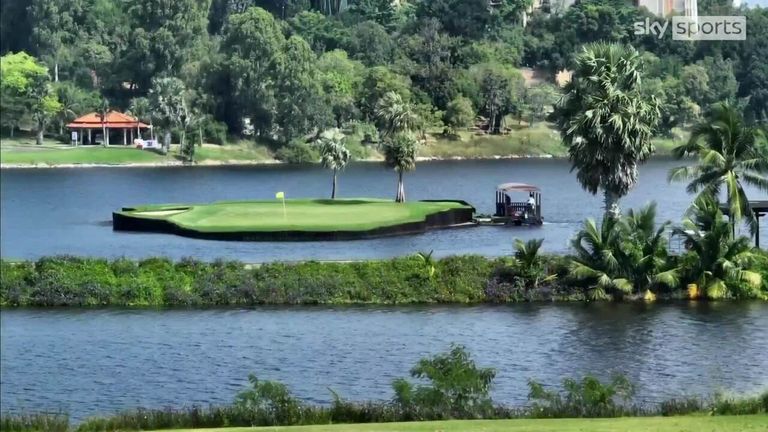 A look at perhaps the strangest hole in golf where players must cross a boat to play the 17th par three at Amata Spring Country Club in Thailand.