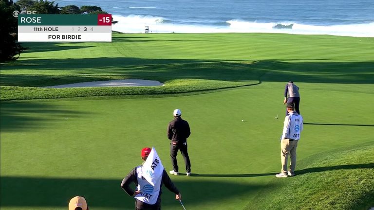 Justin Rose birdies both the 11th and 13th hole from 20+ feet as he looks to stretch his lead at the top during the AT&T Pebble Beach Pro-Am